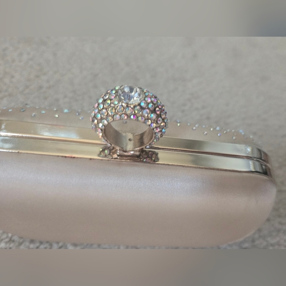 Express Ivory Satin Rhinestone Evening Clutch - Picture 5 of 12